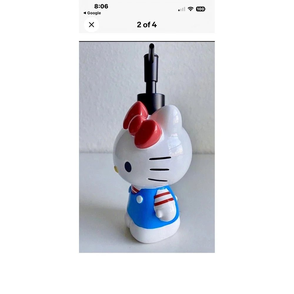 Sanrio Hello Kitty Ceramic Soap Lotion Dispenser Blue‎ Overalls Red Bow Kawaii